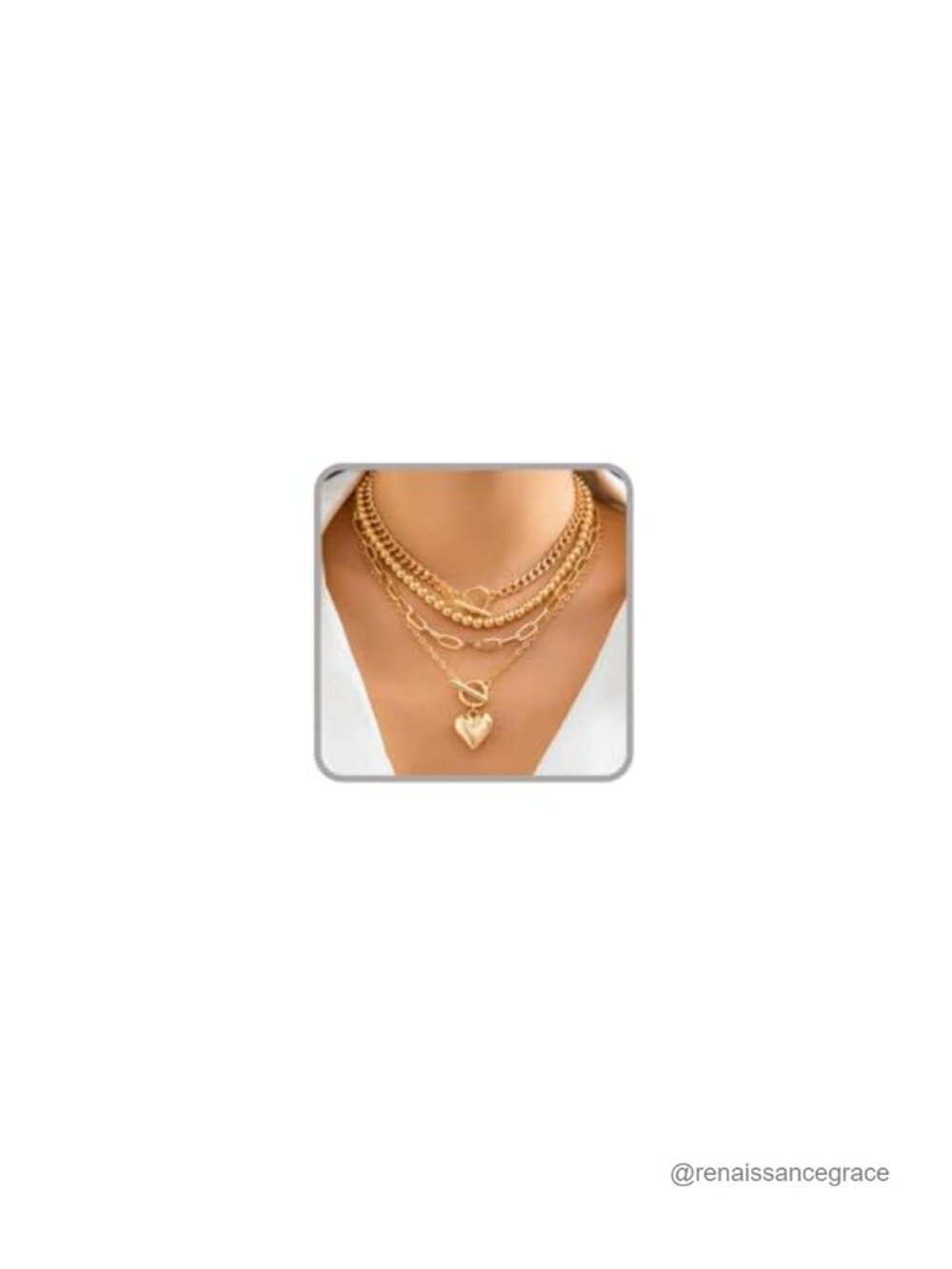 Layered Gold Necklace Set Non Tarnish Chunky Paper Clip Chain Heart Pendant